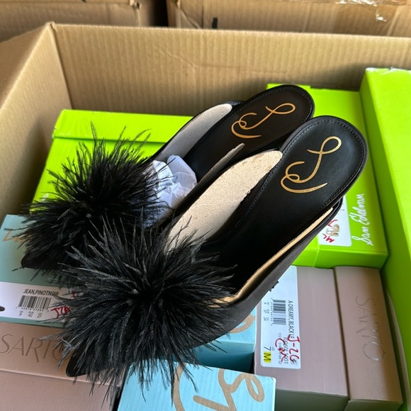 SAM EDELMAN ANTHONY BLACK SATIN MULE PUMP - Picture 7 of 9